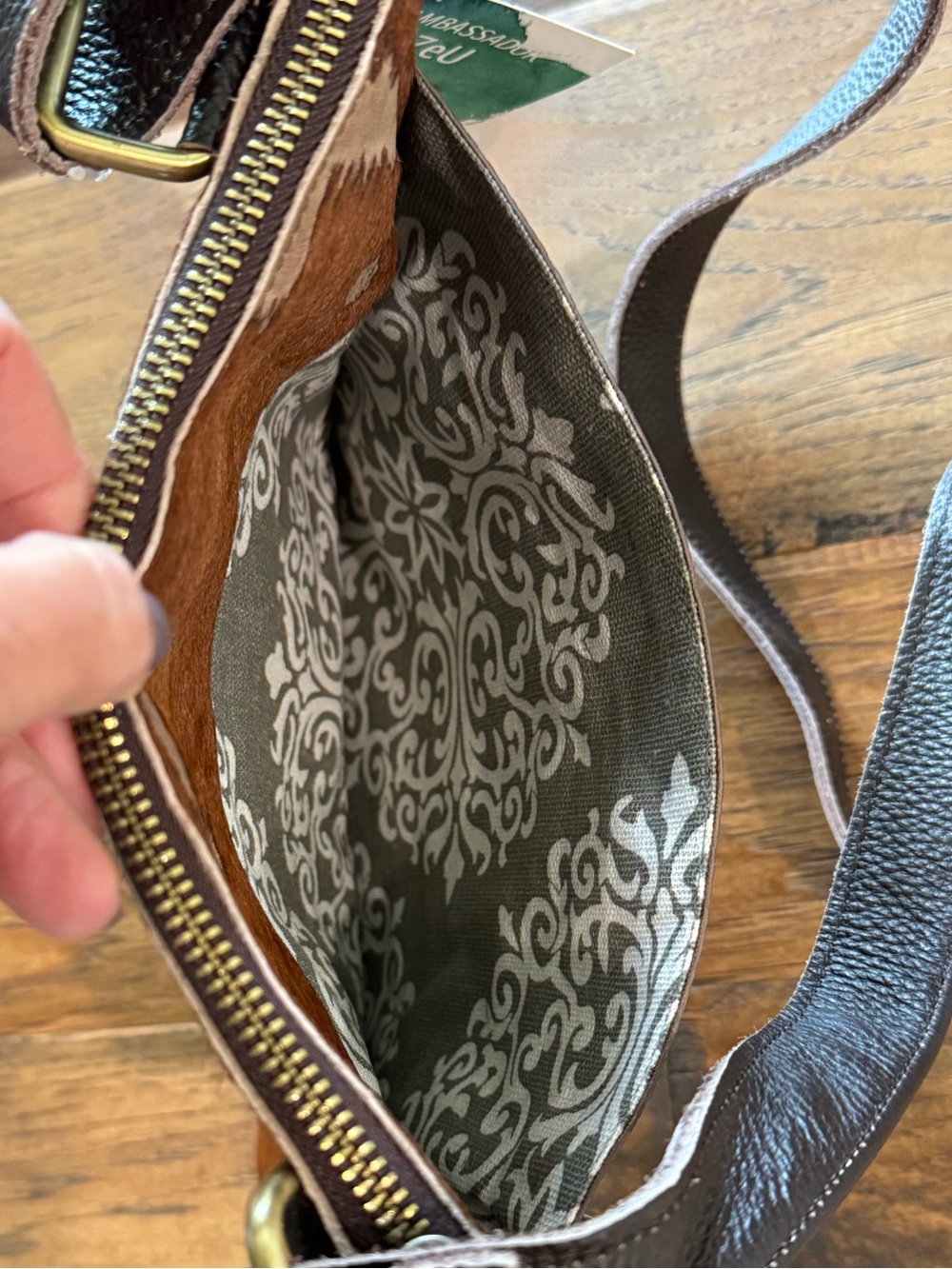 Keep It Gypsy Upcycled Boho LV Calf Hair Leather Crossbody Brown NWOT - Picture 6 of 9